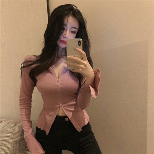 Woman Sweaters Pullover Long-Sleeve Zipper Knitwear Top Womens Spring and Autumn Tight Cardigan Femme Chandails