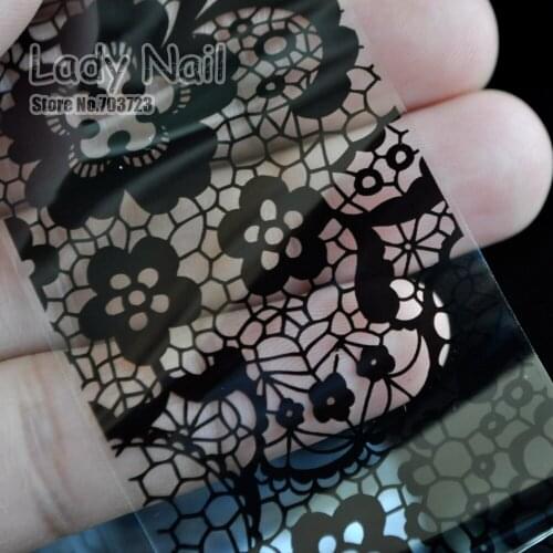 1pc 100cm* 4cm Glue Transfer Foil Nails Art Sticker Black Lace Flowers in Lattice Nail Wraps Sticker Manicure Stickers 219