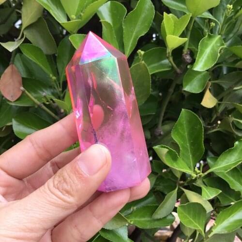 1PCS Titanium Rainbow Aura Quartz Crystal Point Obelisk Wand Tower Point Healing Natural Quartz Crystals