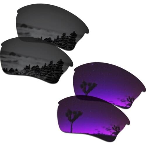 SmartVLT 2 Pairs Polarized Sunglasses Replacement Lenses for Oakley Half Jacket XLJ Stealth Black and Plasma Purple