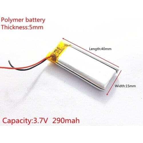3.7V,290mAH,501540 PLIB; polymer lithium ion / Li-ion battery for GPS,mp3,mp4,mp5,dvd,,model toy