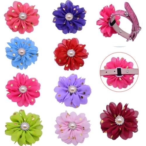 30pcs Pet Supplies Pet Dog Collar Cat Dog Collar Grooming Charms Chiffon Flower Diamond Design Pet Products Pet Bowties