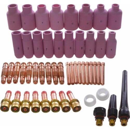 51pcs TIG Gas Lens Collet Body Nozzle Consumables Kit Fit WP 17 18 26 TIG Welding Torch Cup