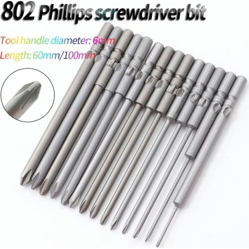 60mm/100mm 802 Phillips screwdriver bit 6mm round handle magnetic screwdriver bit S2 alloy steel screwdriver bit set