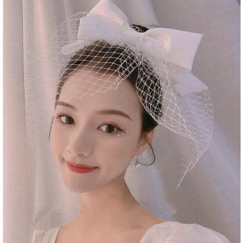 Korean Mesh satin bow bride wedding headdress Photography wedding accessories hair bride