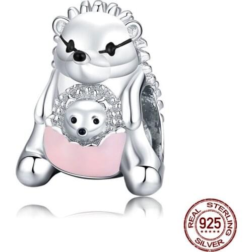 Auffik fashion100% 925 sterling silver mother hedgehog charm beads fit Pandora bracelet charm making girl birthday gift DIY