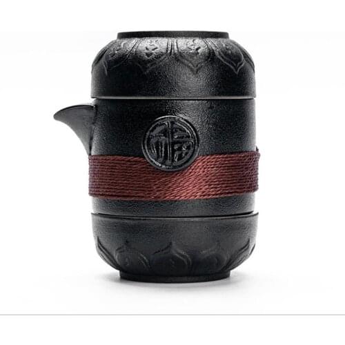 Black ceramic teapot with 2 cups of tea set portable travel office kung fu tea set package