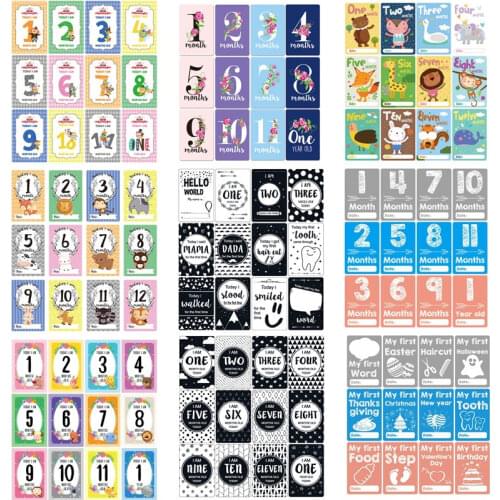 New 12 Pcs Month Paper Card Baby Photography Milestone Memorial Monthly Newborn Kids Commemorative Card Number Photo Accessories