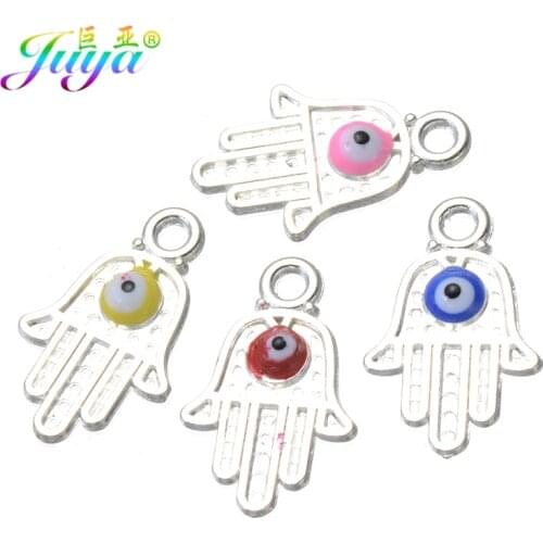 Juya 30pcs/lot Enamel Evil Eye Charms Gold/Silver Color Hamsa Hand Charms For Women Men Handmade Classic Jewelry Making