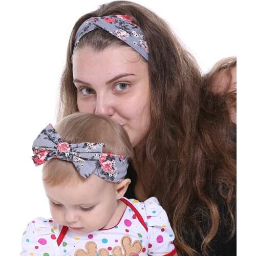 Factory Fast Delivery Women Kids Bowknot Hair Bands Girls Printing Bandanas Turban Headbands Hair Accessories For Child 6 SETS