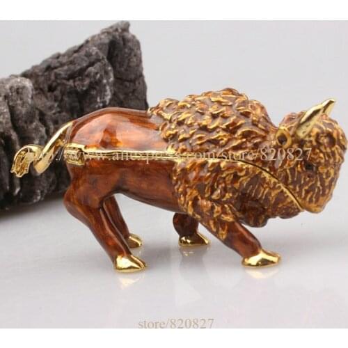 Fengshui Cattle Jewelry Trinket Box Decorative Collectible Enamel Wild Animal Gift