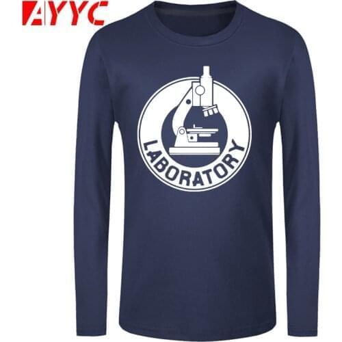 AYYC long sleeve 100% Cotton Laboratory T Shirt Casual O Neck Men Tshirt Chemistry Microscope High Quality T shirt