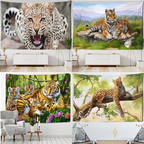 Tiger Leopard tapestry wall tapestry aesthetic wall hanging pink tapestry elephant decor tapestry anime wall hanging macrame