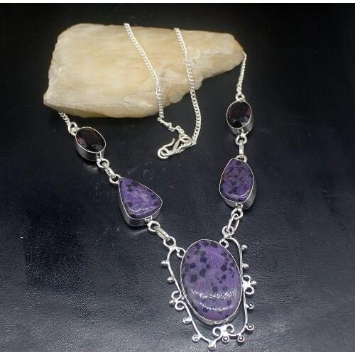 Hermosa Jewelry Wonderful New DalmatianJasper Amethystt Silver Color Women Ladies Gifts Pendant Necklace Chain 45cm 20213465