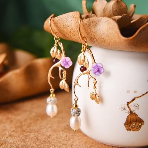 Korean jewelry dangle shell earrings purple, New Original nature pearls earrings