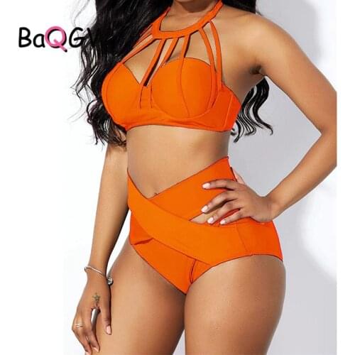 BaQGW 5XL Plus Size Womens Sexy Cross Swimwear High Waist Bandage 2PCS Halter Bra Set Swimsuit Solid Bathing Suit Beachwear