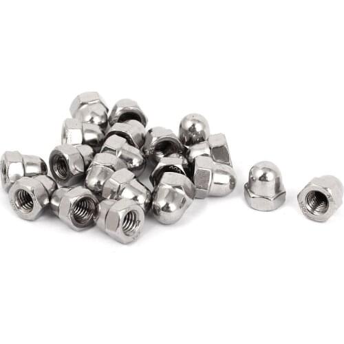 M6 Thread Dia Dome Head 304 Stainless Steel Cap Acorn Hex Nuts 20Pcs