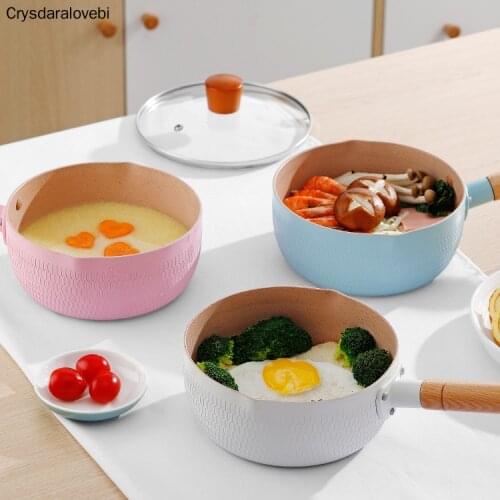 Instant Noodle Pot Household Non-stick Small Milk Pot Baby Food Supplement Heating Cooking Pan Soup Pot With Wooden Handle