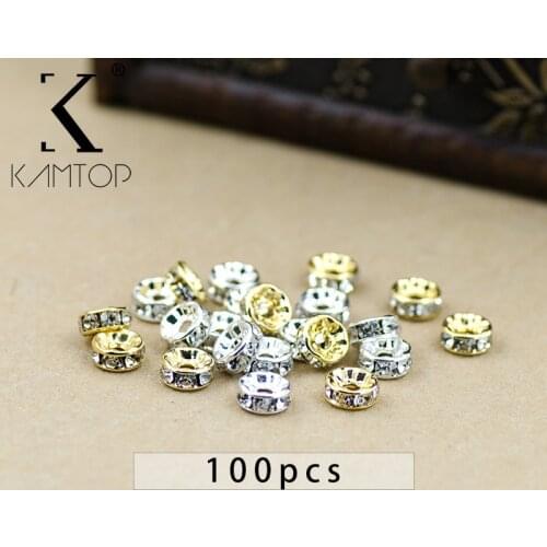 New 100pcs Gold Crystal Rhinestone Rondelle Spacer Beads DIY 4mm 5mm 6mm 8mm 10mm