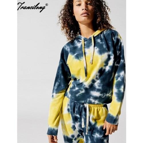 2021 New Tie Dye Long Sleeve Tracksuit Women Hoodies Home Lounge Wear 2 Piece Set Fitness Sports Pants Suit Dresy Damskie Summer