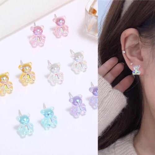 New Fashion Sequins Resin Gummy Bear Stud Earrings for Women Girl DIY Cartoon Animal Bear Earrings Creative Ear Jewelry Gifts