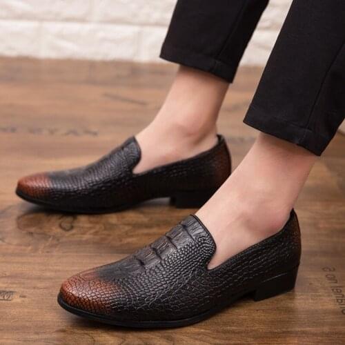 New Trend 2021 Men Pointed Crocodile Print Oxford Shoes Male Dress Wedding Prom Party Office Footwear Sapato Social Masculino