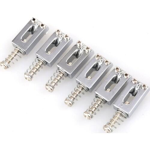 Musiclily Rectangle Tremolo Guitar Bridge Saddles for Electric Guitar, Chrome (6 Pieces)