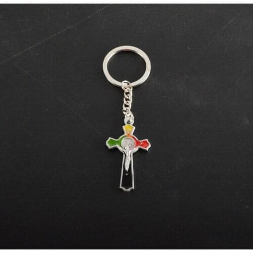 Religious Jewelry Metal Enamel Jesus Cross Key Chain Necklace Pendant Accessories Mixed color