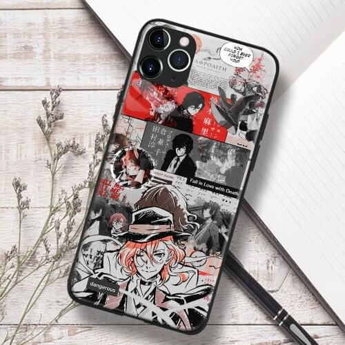 Soukoku Bungou Stray Dogs anime Soft TPU Glass Phone Case for IPhone SE 6s 7 8 Plus X Xr Xs 11 12 Mini Pro Max Samsung