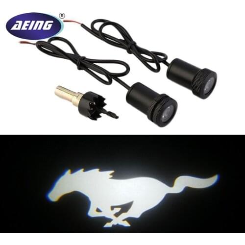 AEING 2pcs White Mustang Pony LED Courtesy Lamps Ghost Shadow Lights Door Projectors For Ford Mustang