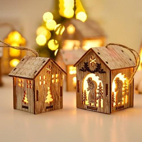 DIY Led Light Wooden House Christmas Tree Decoration Santa Snowman Hanging Pendant Christmas Decoration Home New Year Gift2021