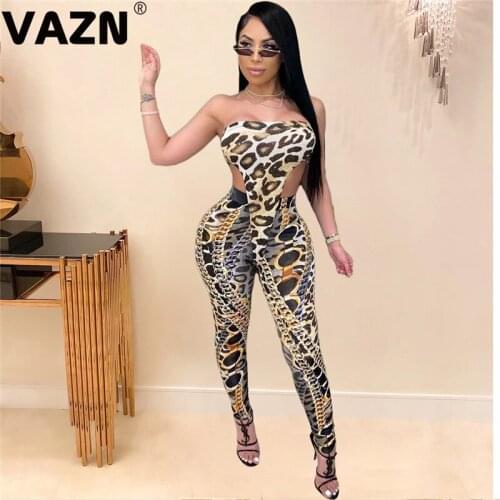 VAZN Top design 2020 sexy lady blabk-golden print long 2-piece set strapless bodysuit and springy skinny pants set sexy club set