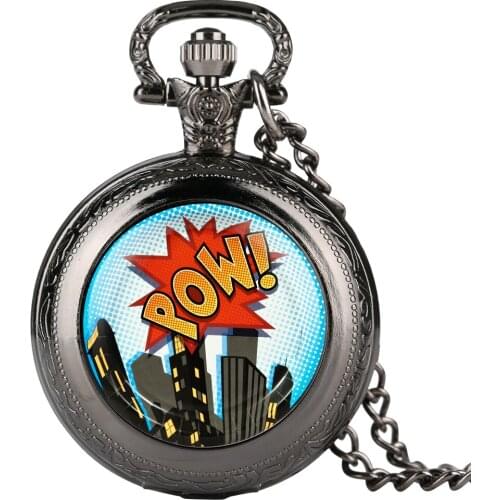 Vintage Mens Necklace Pocket Watch POW City Design Pocket Watch for Boy Quartz Arabic Digital Pocket Watches for Teenager