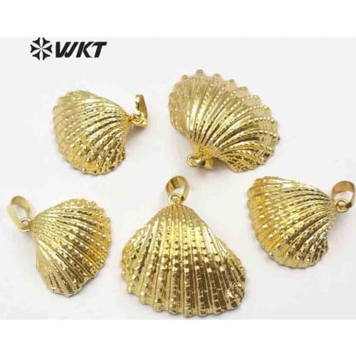 WT- JP018 Wholesale custom Fashion gold dipped Scallop pendant for necklace Natural shell scallop gold electroplated