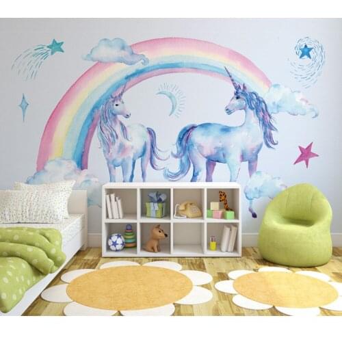 Japanese cute and beautiful small fresh rainbow unicorn pegasus background wallpaper wall paintingpapel de pared