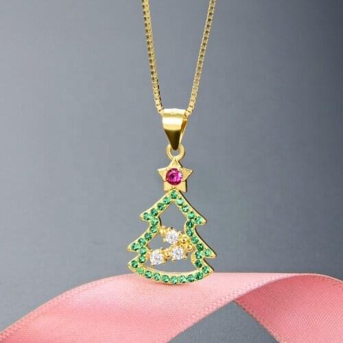 Youe Shone Fashion Fine Jewelry 925 Sterling Silver Pendant 18k Gold Plated Christmas Tree Pendants for Woman Jewelries