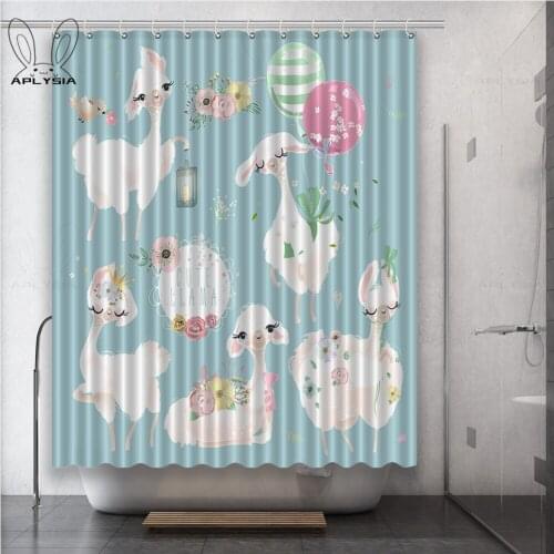 Animal Children Lovely Cartoon Alpaca Brown Alpaca Red Alpaca Polyester Fabric Shower Curtain for Bathroom with Plastic Hooks