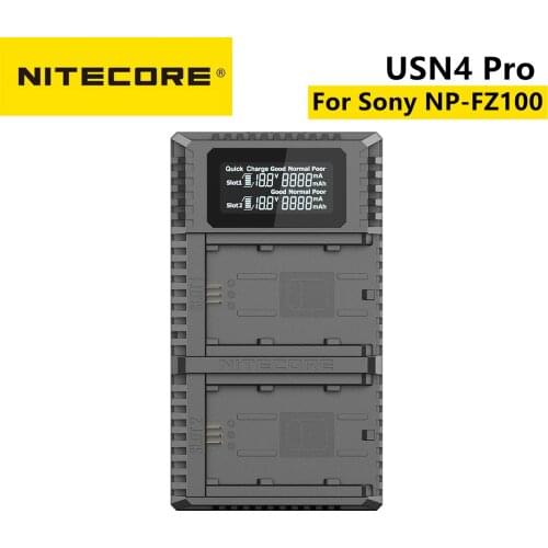 Nitecore USN4 Pro Camera Charger Dual Slot USB QC For Sony a7 III a7R III a9 (ILCE-9) Compatiple with NP-FZ100 Camera batteries