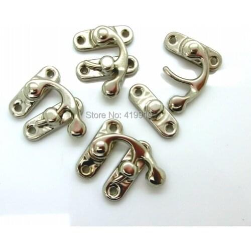 Free Shipping-50 Sets Silver Tone Metal Hook Box Latches Clasp Box Lock Purse Lock 4 Holes 2.6cm x 2.3cm 2.3cm x 0.8cm J1711
