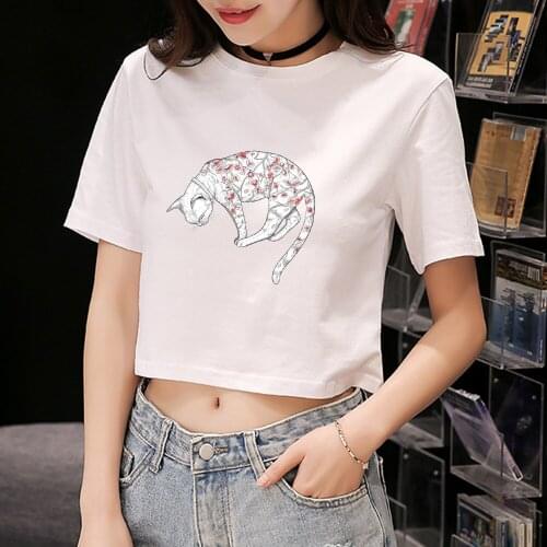 2020 Flower Animal Print Pet Lady Clothing Cat Lover T Shirt Ladies Female Kpop Kawaii Top T Shirts Womens Cool Tee T-Shirt
