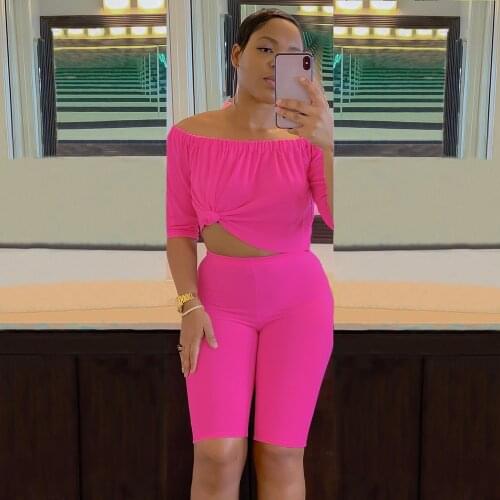 Womens Summer Lounge Wear Solid Short Tracksuit Women Casual Sportswear Off the Shoulder T Shirt Top Biker Shorts Two Piece Set