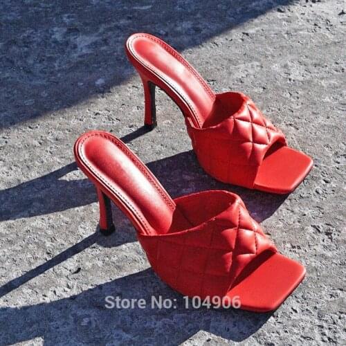 2020 new Toe Red lted Mule Heels Shoe Black PU High Heel Shoes Women Sandals Sliper Woman Shoes zapatos mujer White Blue hot