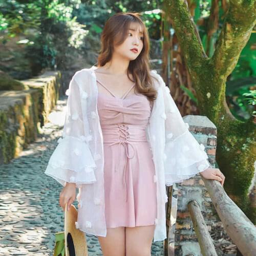 Large Size Swimsuit Womens Sling Small Fresh And Conservative Hot Spring Long-Sleeved Sunscreen Shirt Split Three-Piece Suit