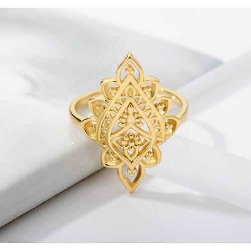 Women Ring Hollow Diamond Flower Palace Wind Minimalist Handmade Ring Resizable Finger Rings For Women For Female Gifts Jewelry