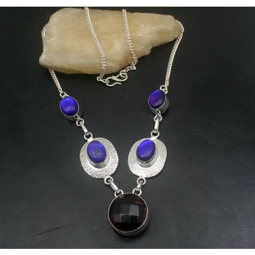 Elegant Charms Faceted PurpleAmethyst Topazz Silver Color Women Necklace Chain 19 Inch HD212