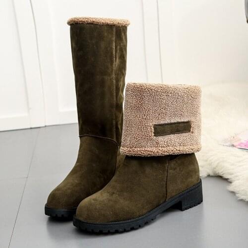 Tumed-over Edge Winter Outdoor Keep Warm Fur Boots Waterproof Womens Snow Boots Thick Heel With Round Head Short Boot O3-97