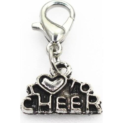 20pcs/lot Antique silver I love to cheer dangle charms Lobster Clasp hanging charms diy bracelet jewelry accessories