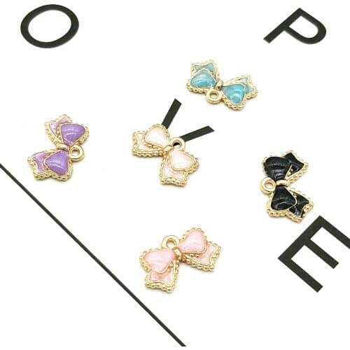 20pcs/lot Zinc Alloy Charms Enamel Charms Bow Tie Metal Frame Pendant Gold Charms Pendant For DIY Jewelry Making Accessories