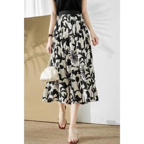 2020 Long Skirt Chiffon Drape A-Line Skirt High Waist Skirt Spring and Summer Mid-Length Temperament Lady