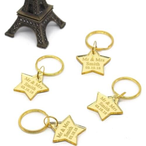30 Pcs Personalized Laser Engraved Gold Mirror Star Keychain Birthday Party Favors Customized Baby Shwer Gifts Souvenirs Keyring